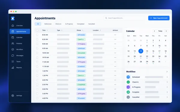 Concept preview of a blue healthcare administration dashboard