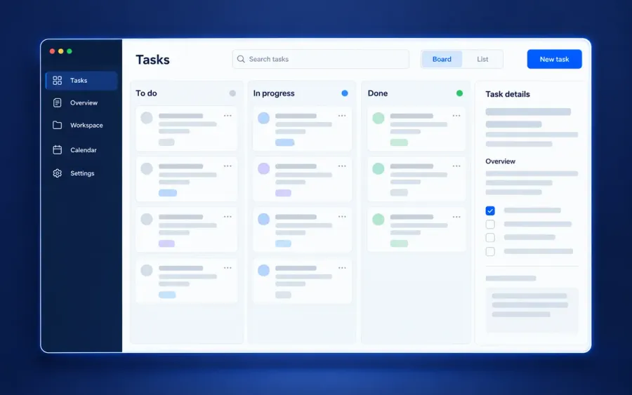 Concept preview of a blue task management workspace